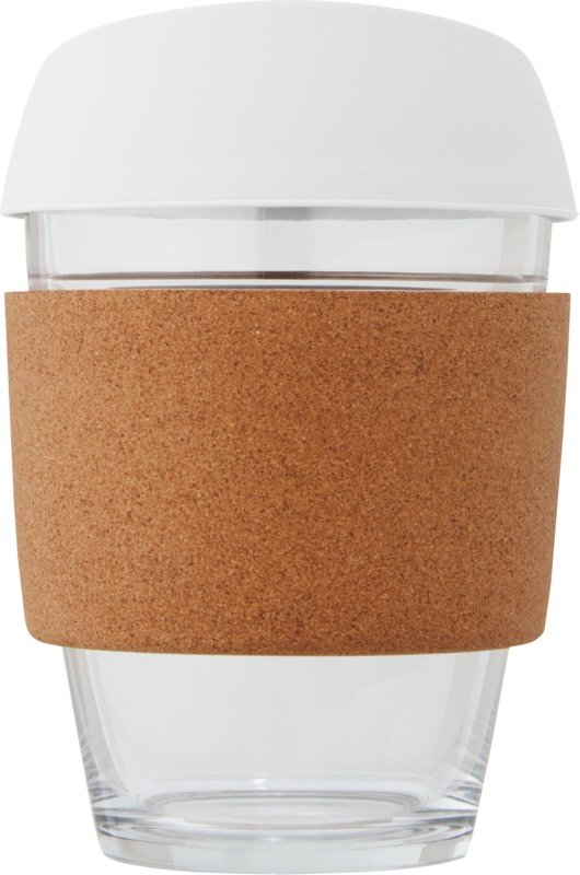 Lidan 360 ml borosilicate glass tumbler with cork grip and silicone lid