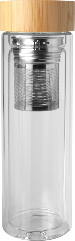 Bailey 400 ml borsilicate glass infuser bottle with bamboo lid
