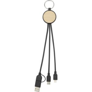 Tecta 6-in-1 recycled plastic/bamboo charging cable with keyring