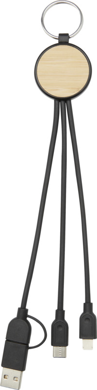 Tecta 6-in-1 recycled plastic/bamboo charging cable with keyring