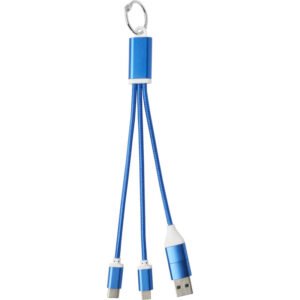 Metal 4-in-1 recycled aluminium charging cable with keychain