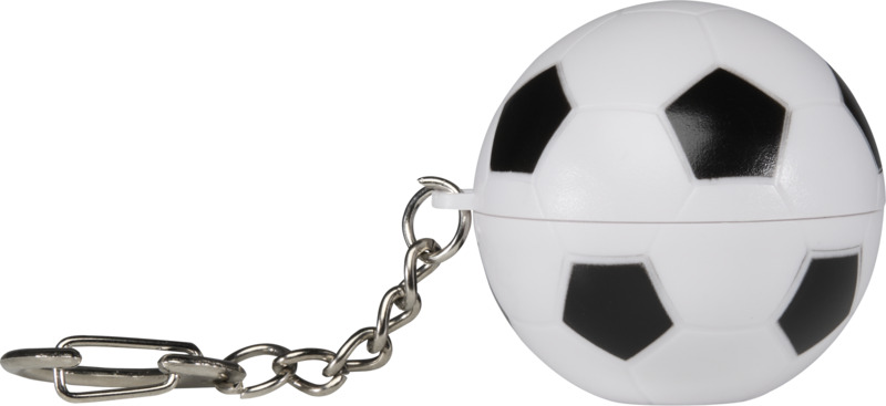 Rami football-shaped vanilla lip balm with SPF 15 and keychain