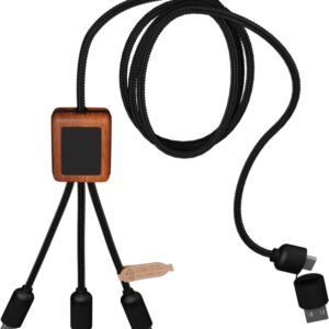 SCX.design C38 40W 5-in-1 rPET light-up logo charging cable with squared wooden casing